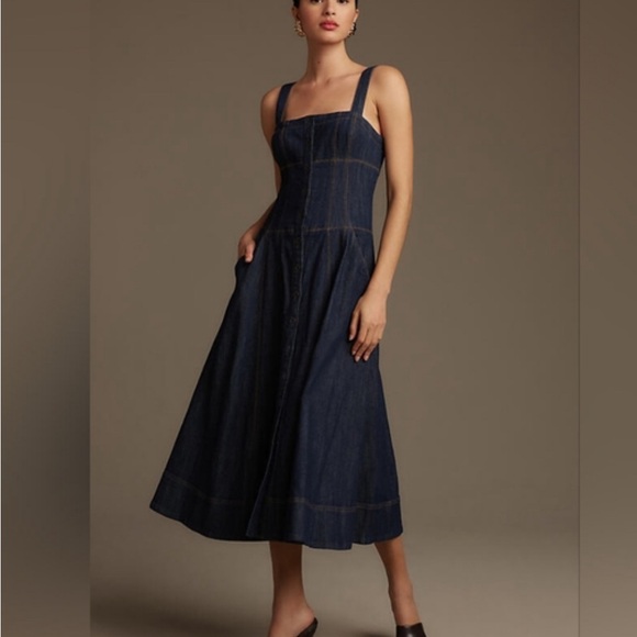 Anthropologie Dresses & Skirts - Anthropologie Maeve Button-Front Corset Denim Midi Dress Size: 6